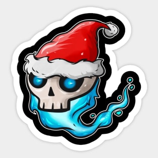 Skull with blue Flame and Santa Hat Christmas Hallowxmas Sticker